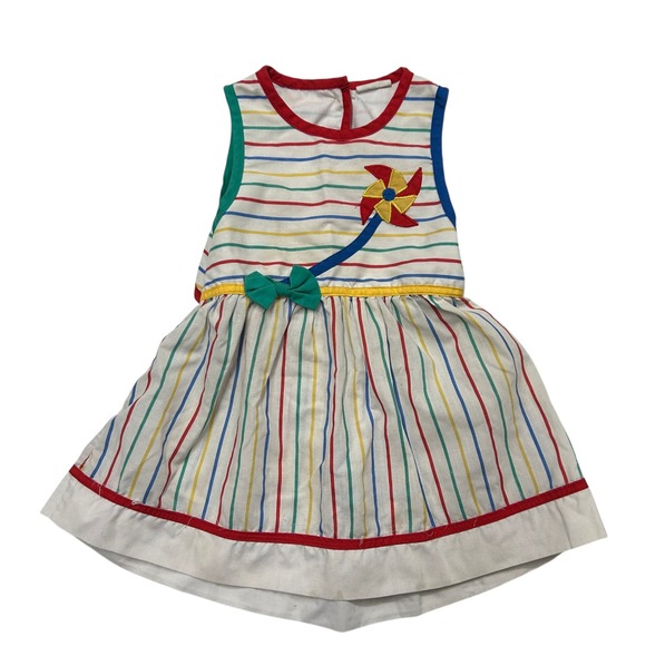 Young Hearts Other - Kidcore Pinwheel Rainbow Stripe Open Back Sun Dress 4T Multicolor Retro Vintage